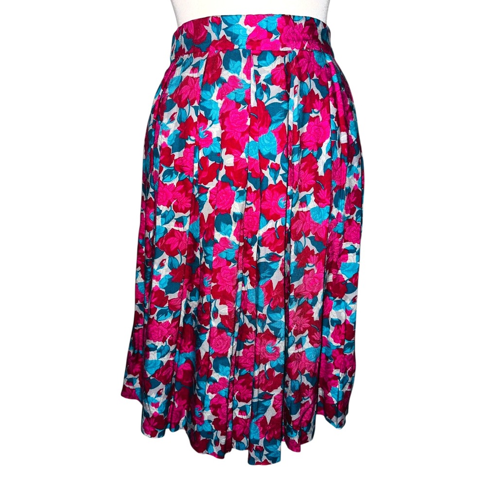 WB5 Vtg Country Sophisticates Petite Pendleton Floral Midi Skirt 12 Pink Blue